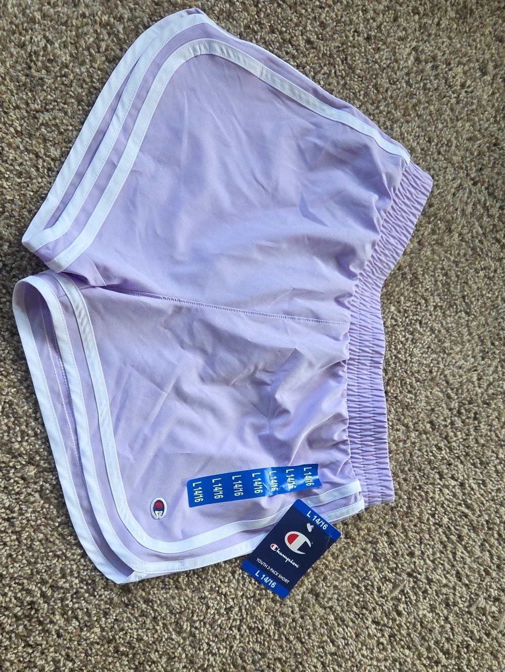 Champion Women's Light Purple Athletic Shorts with White Trim